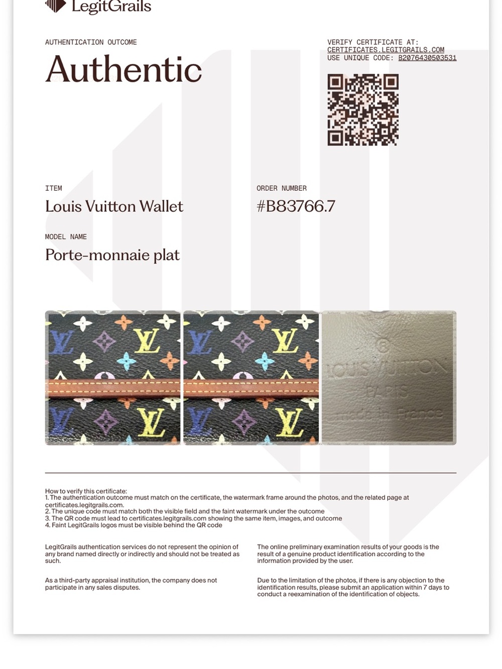 Louis Vuitton Porte Monnaie Plat Black Multicolor Monogram Canvas - Picture 7 of 7